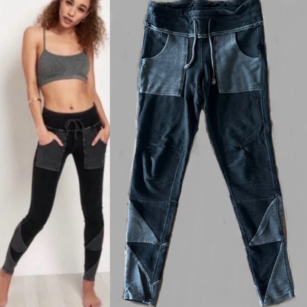 Free People FP Movement Kyoto Acid Washed Black Grey Leggings Sweat Pants, Small